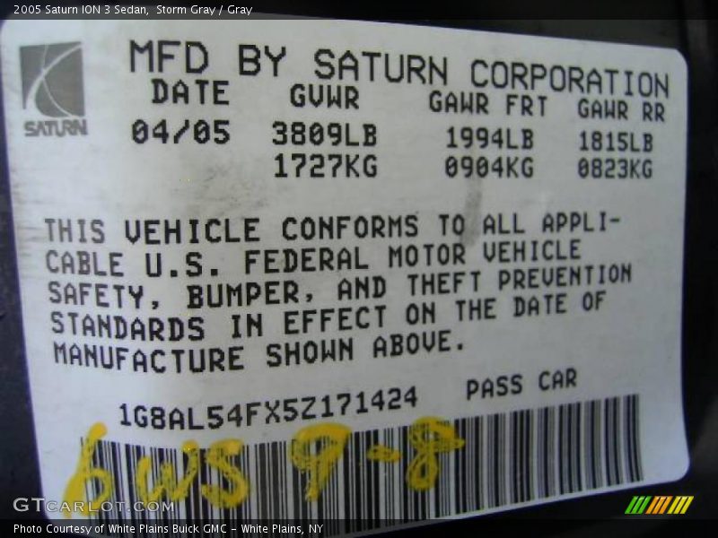 Storm Gray / Gray 2005 Saturn ION 3 Sedan