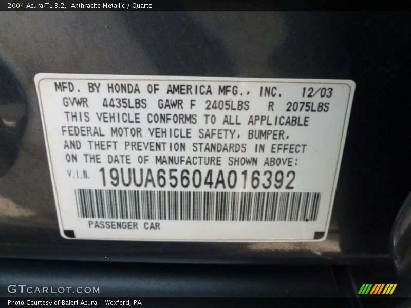 Anthracite Metallic / Quartz 2004 Acura TL 3.2