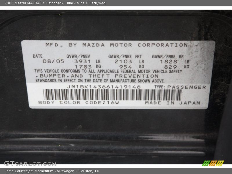 Black Mica / Black/Red 2006 Mazda MAZDA3 s Hatchback