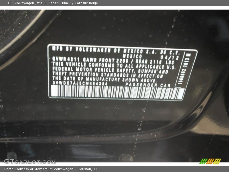 Black / Cornsilk Beige 2012 Volkswagen Jetta SE Sedan
