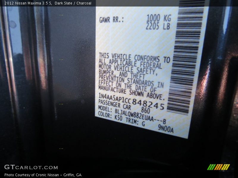 Dark Slate / Charcoal 2012 Nissan Maxima 3.5 S