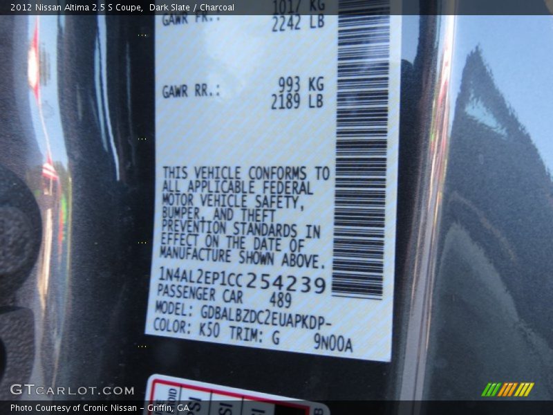 Dark Slate / Charcoal 2012 Nissan Altima 2.5 S Coupe