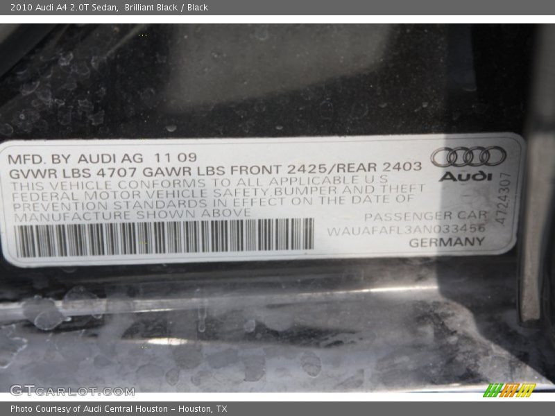 Brilliant Black / Black 2010 Audi A4 2.0T Sedan