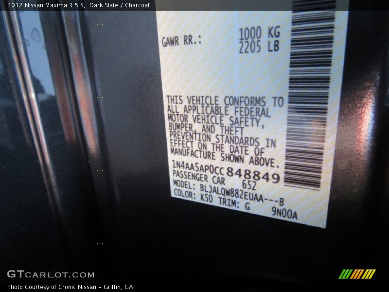 Dark Slate / Charcoal 2012 Nissan Maxima 3.5 S