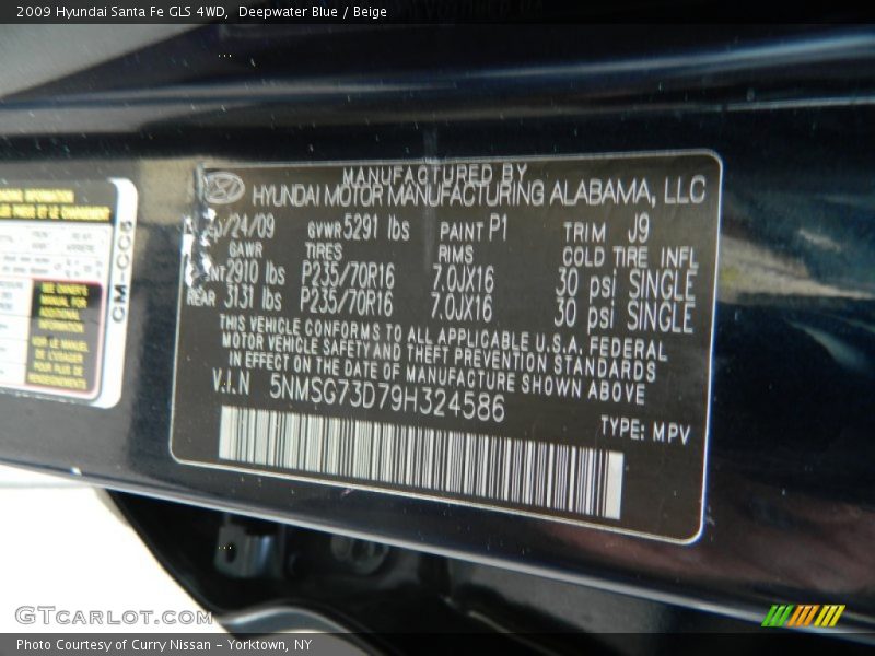 Deepwater Blue / Beige 2009 Hyundai Santa Fe GLS 4WD