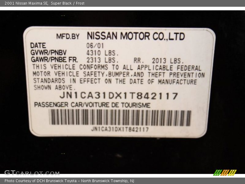 Super Black / Frost 2001 Nissan Maxima SE