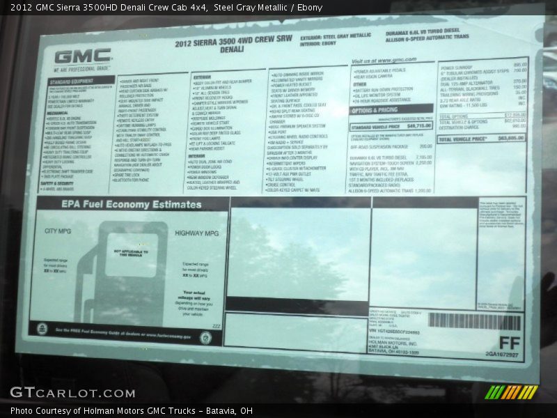  2012 Sierra 3500HD Denali Crew Cab 4x4 Window Sticker