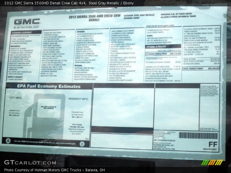  2012 Sierra 3500HD Denali Crew Cab 4x4 Window Sticker