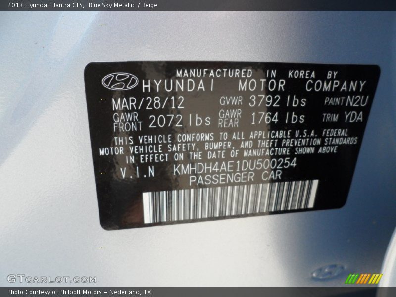 Blue Sky Metallic / Beige 2013 Hyundai Elantra GLS