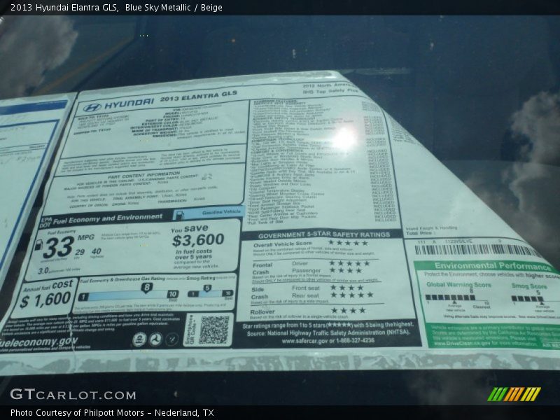 Blue Sky Metallic / Beige 2013 Hyundai Elantra GLS