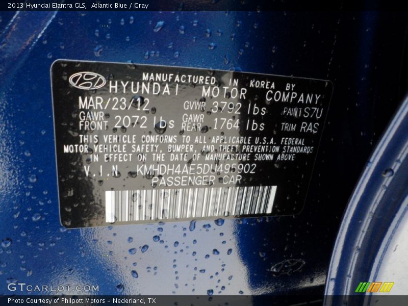 Atlantic Blue / Gray 2013 Hyundai Elantra GLS