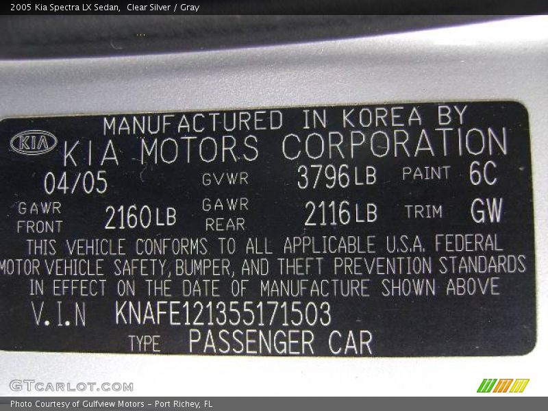 Clear Silver / Gray 2005 Kia Spectra LX Sedan