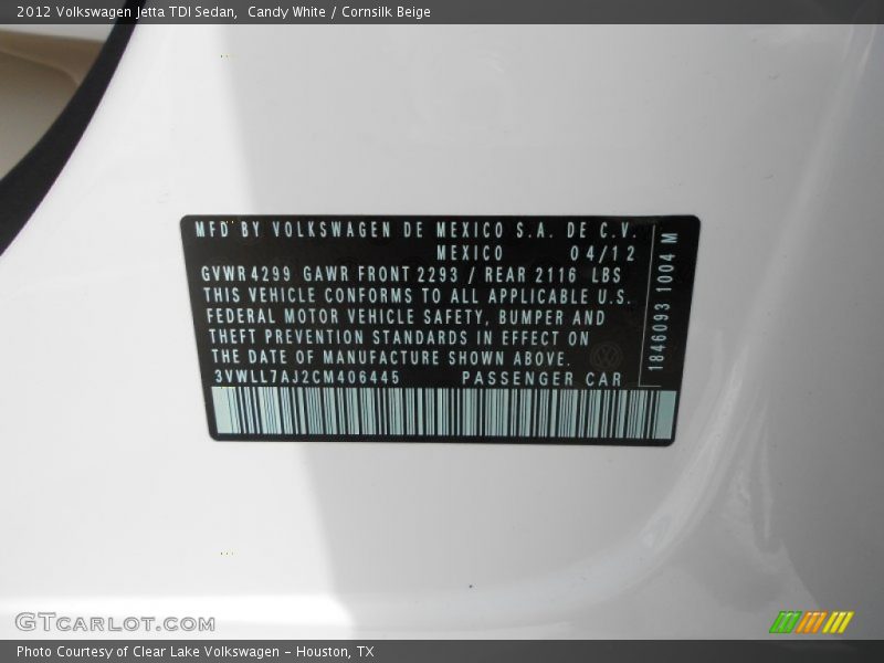 Candy White / Cornsilk Beige 2012 Volkswagen Jetta TDI Sedan