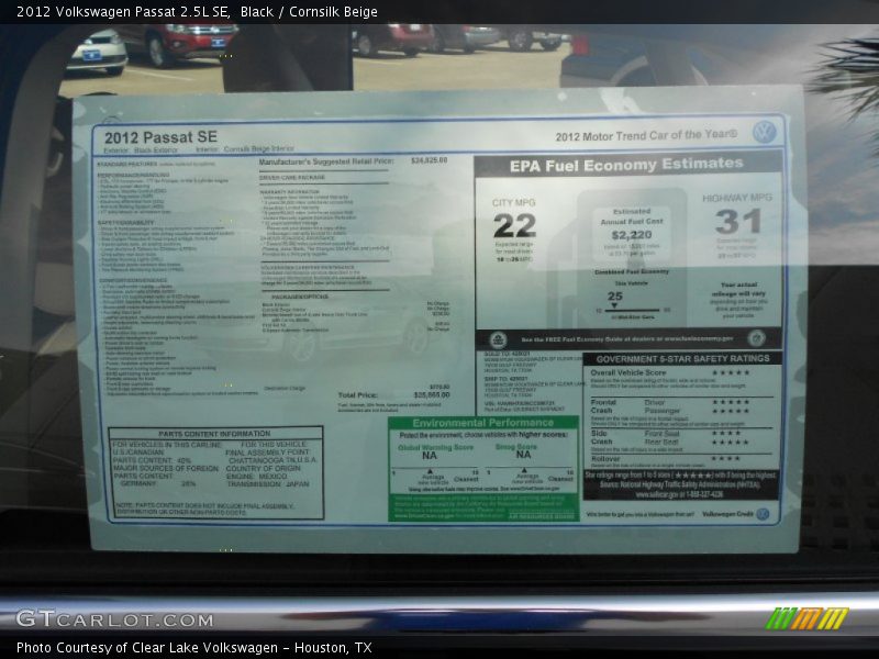 Black / Cornsilk Beige 2012 Volkswagen Passat 2.5L SE