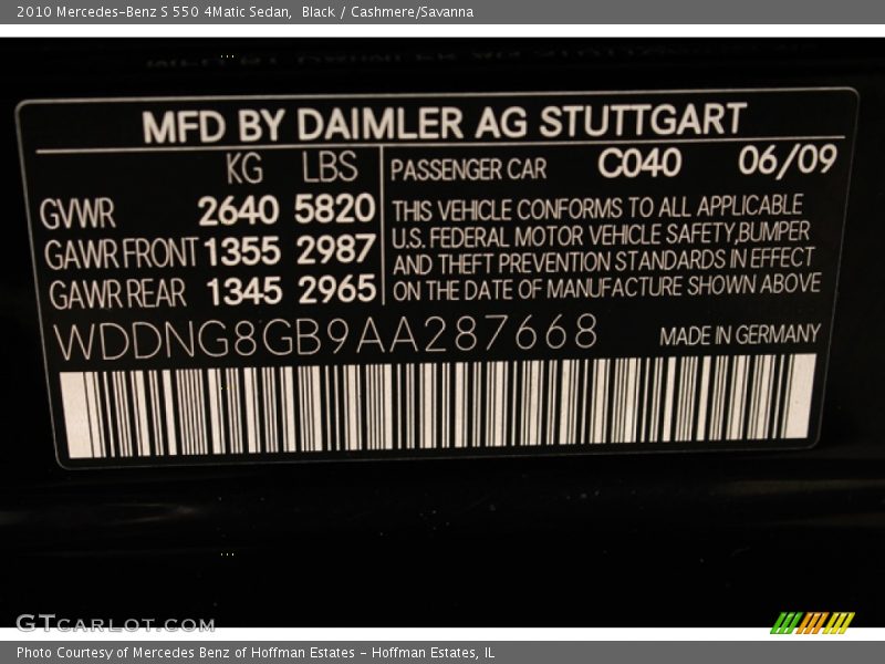 Black / Cashmere/Savanna 2010 Mercedes-Benz S 550 4Matic Sedan