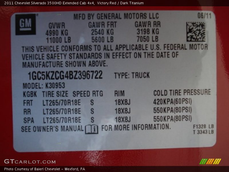 Victory Red / Dark Titanium 2011 Chevrolet Silverado 3500HD Extended Cab 4x4