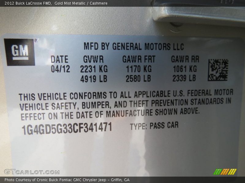 Gold Mist Metallic / Cashmere 2012 Buick LaCrosse FWD