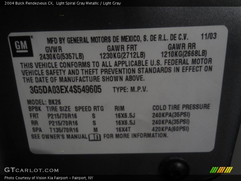 Light Spiral Gray Metallic / Light Gray 2004 Buick Rendezvous CX
