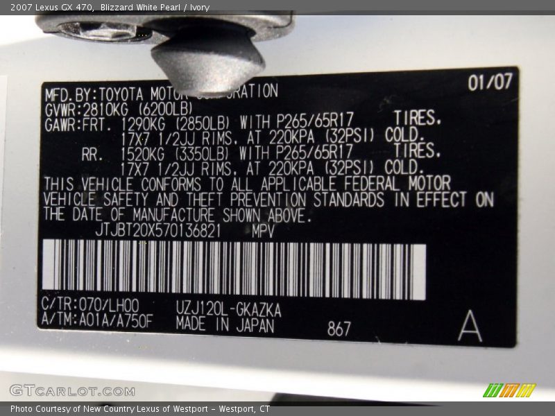 Blizzard White Pearl / Ivory 2007 Lexus GX 470