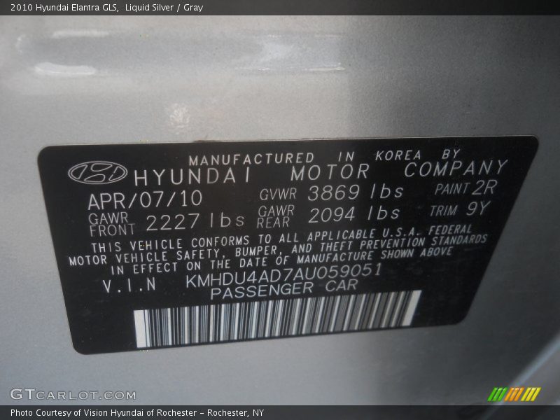 Liquid Silver / Gray 2010 Hyundai Elantra GLS