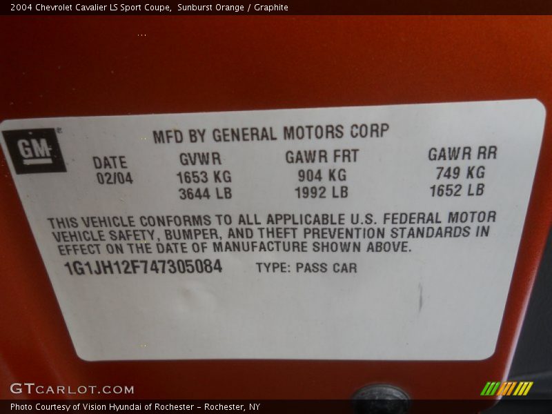 Sunburst Orange / Graphite 2004 Chevrolet Cavalier LS Sport Coupe