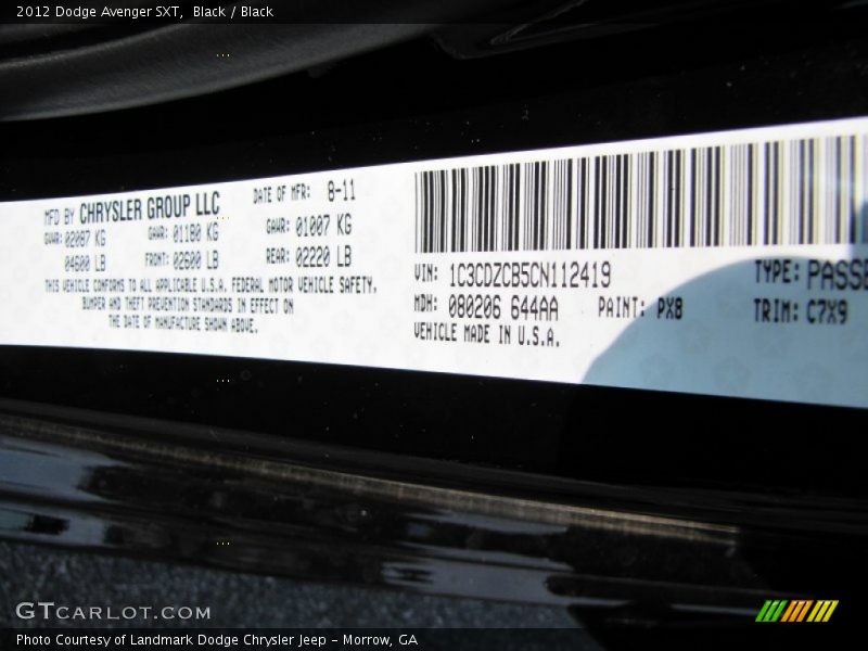 Black / Black 2012 Dodge Avenger SXT