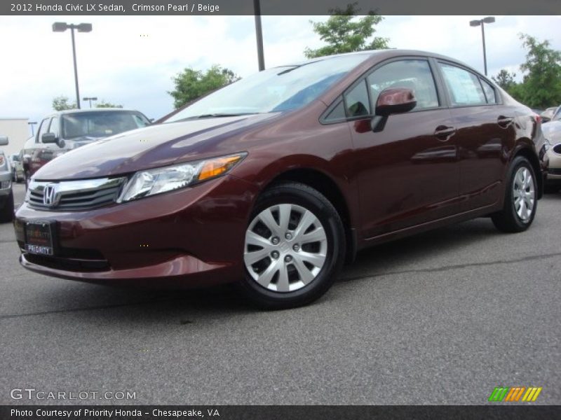 Crimson Pearl / Beige 2012 Honda Civic LX Sedan