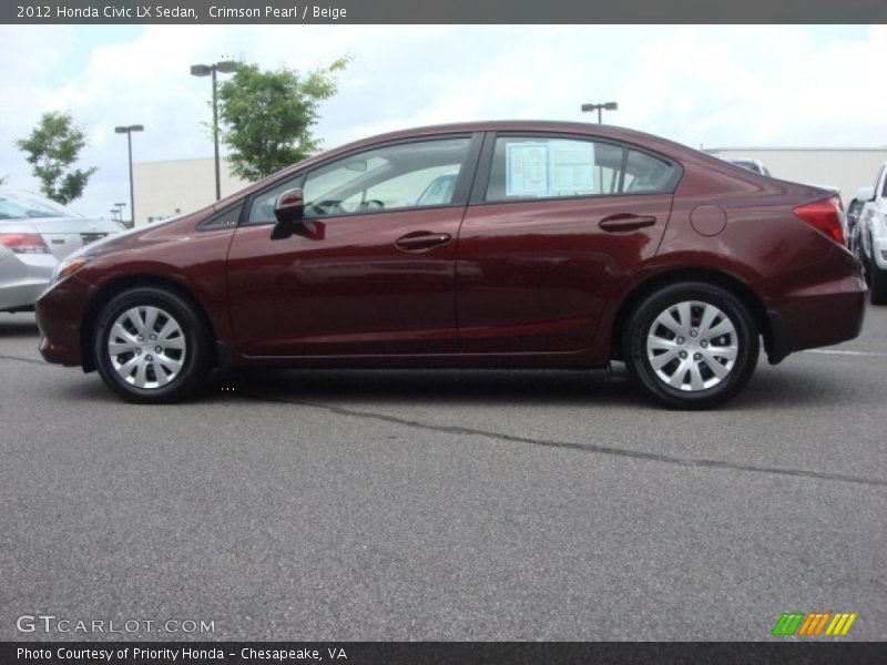 Crimson Pearl / Beige 2012 Honda Civic LX Sedan