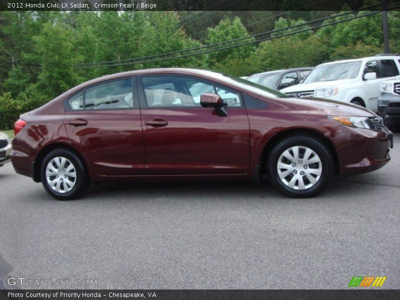 Crimson Pearl / Beige 2012 Honda Civic LX Sedan