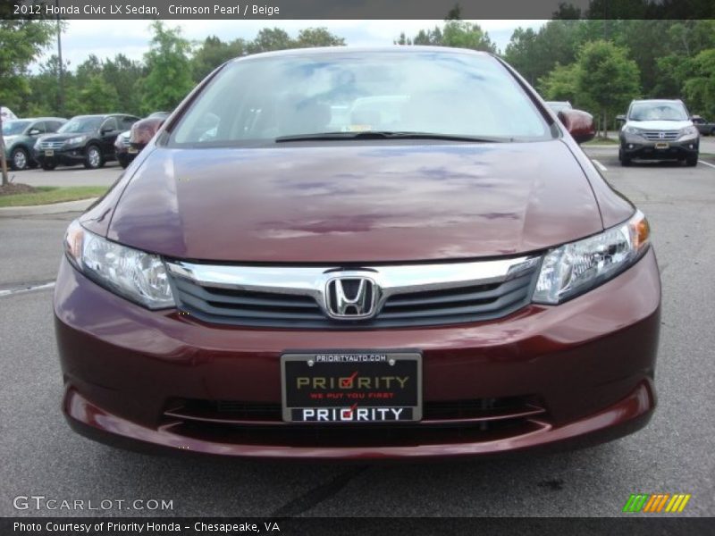 Crimson Pearl / Beige 2012 Honda Civic LX Sedan