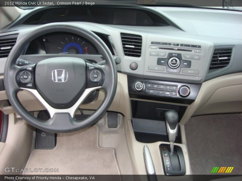 Crimson Pearl / Beige 2012 Honda Civic LX Sedan