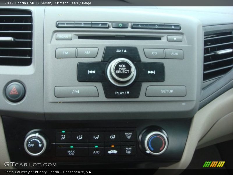 Crimson Pearl / Beige 2012 Honda Civic LX Sedan