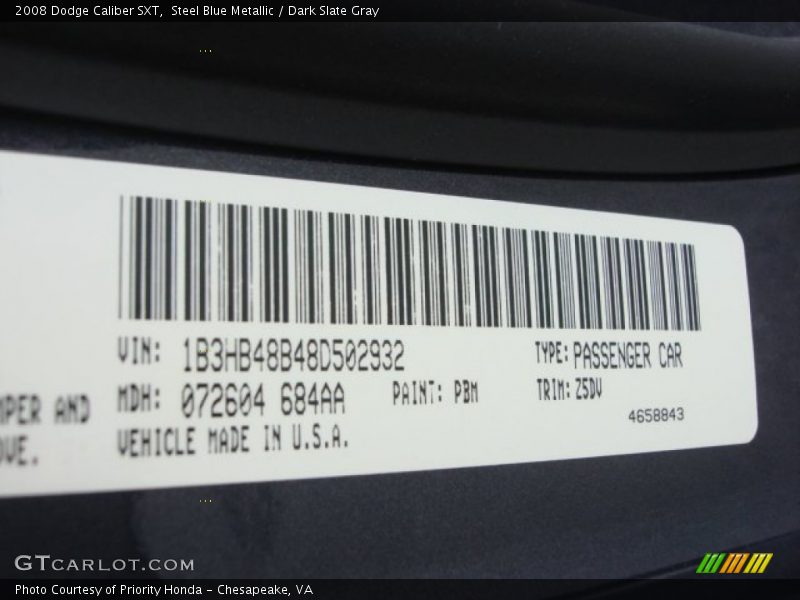 Steel Blue Metallic / Dark Slate Gray 2008 Dodge Caliber SXT