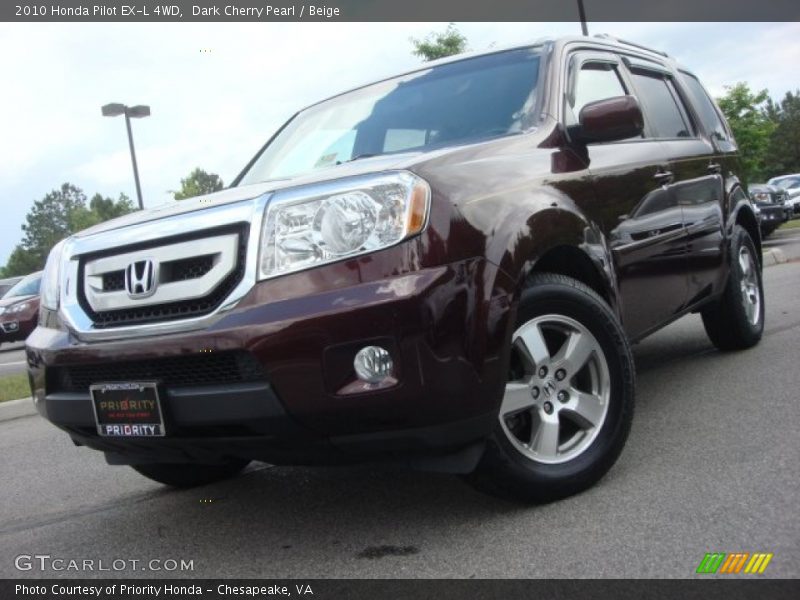 Dark Cherry Pearl / Beige 2010 Honda Pilot EX-L 4WD