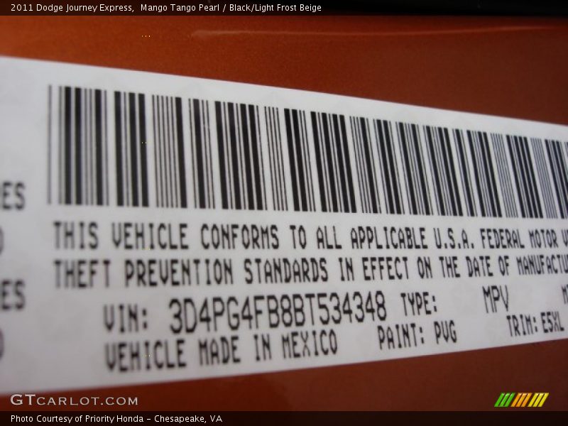 Mango Tango Pearl / Black/Light Frost Beige 2011 Dodge Journey Express