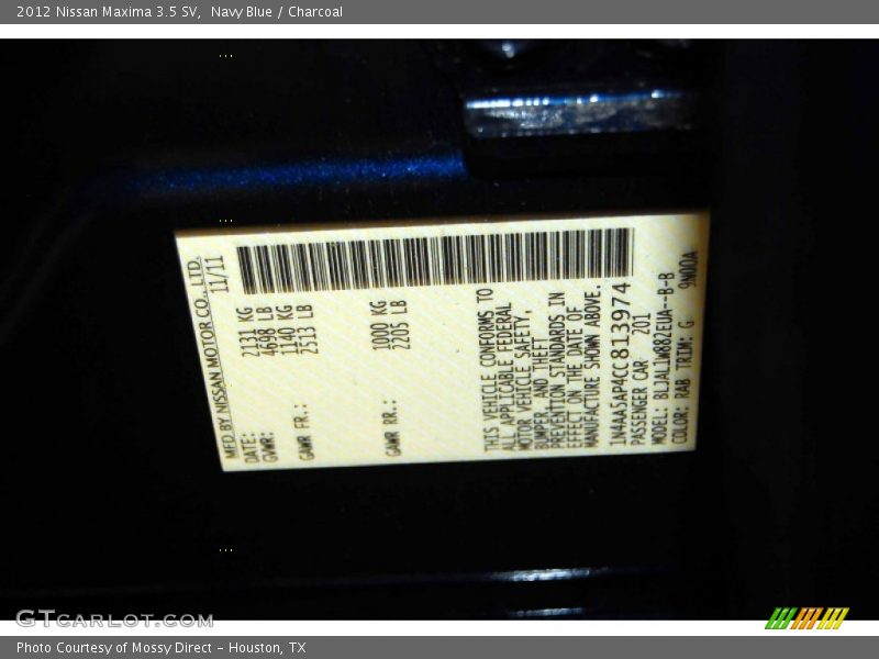 Navy Blue / Charcoal 2012 Nissan Maxima 3.5 SV
