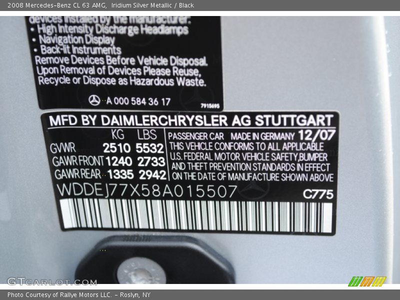 Iridium Silver Metallic / Black 2008 Mercedes-Benz CL 63 AMG