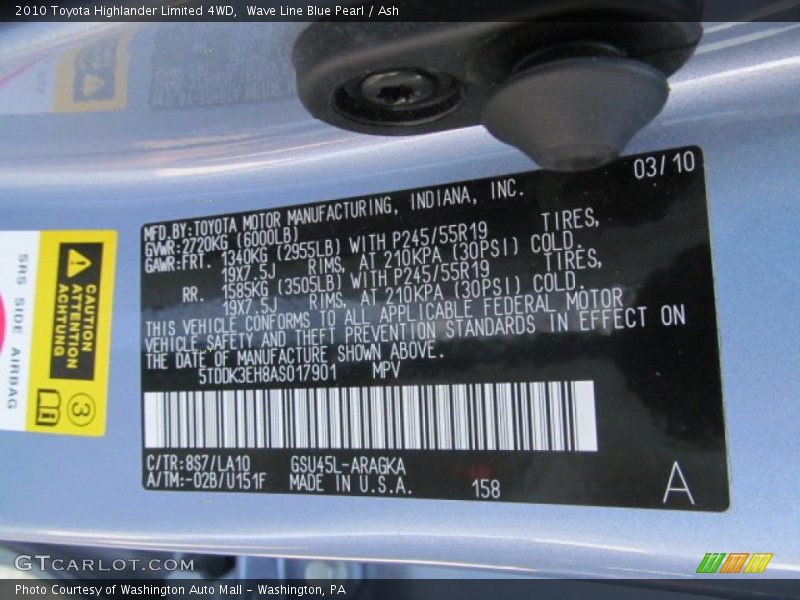 Wave Line Blue Pearl / Ash 2010 Toyota Highlander Limited 4WD