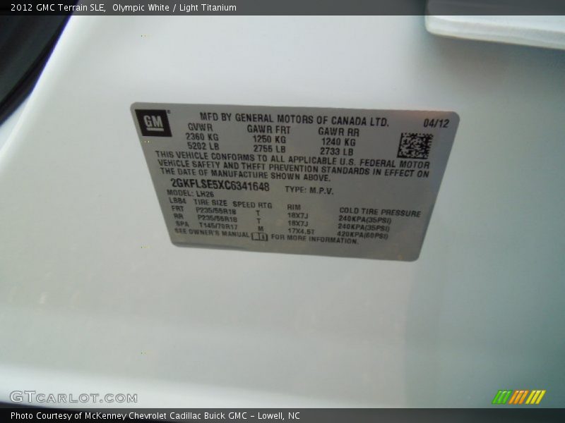 Olympic White / Light Titanium 2012 GMC Terrain SLE