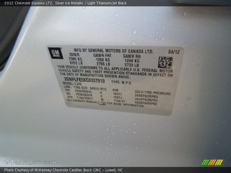 Silver Ice Metallic / Light Titanium/Jet Black 2012 Chevrolet Equinox LTZ