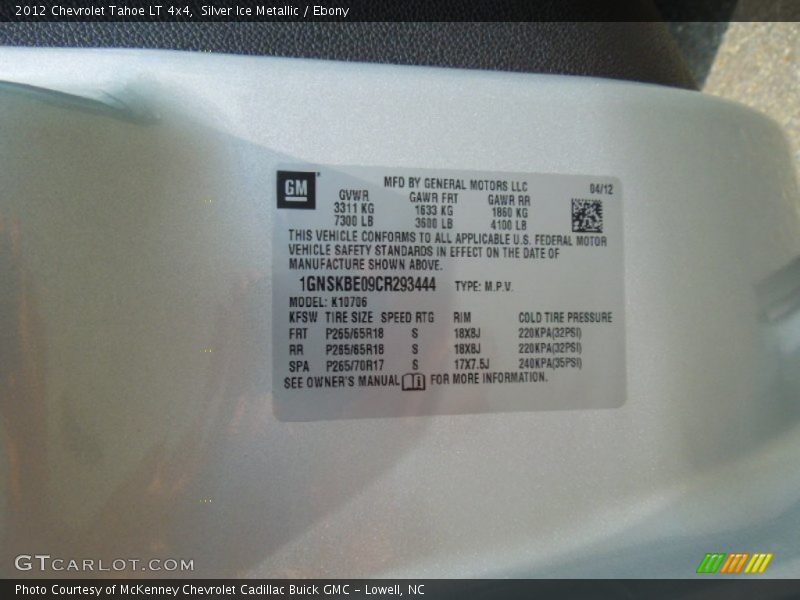 Silver Ice Metallic / Ebony 2012 Chevrolet Tahoe LT 4x4
