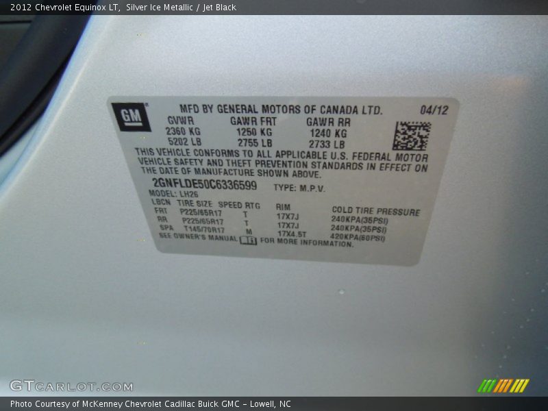 Silver Ice Metallic / Jet Black 2012 Chevrolet Equinox LT