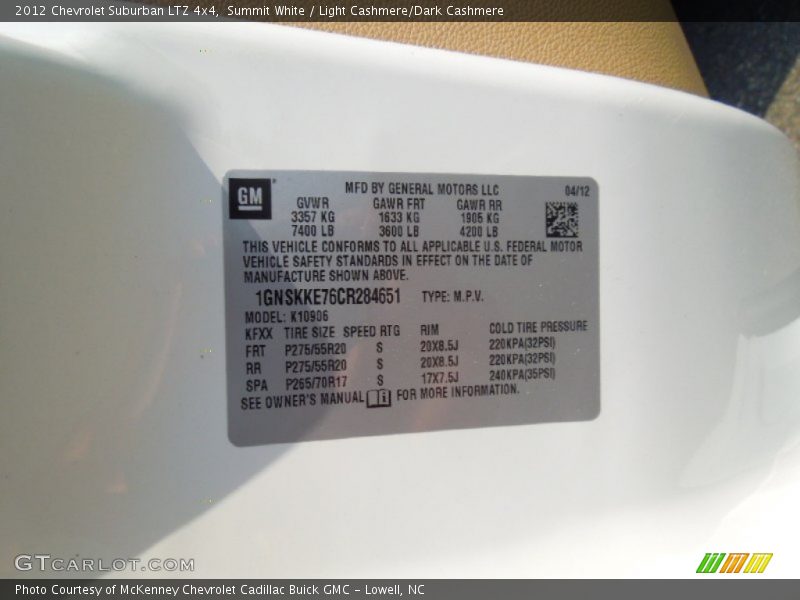 Summit White / Light Cashmere/Dark Cashmere 2012 Chevrolet Suburban LTZ 4x4