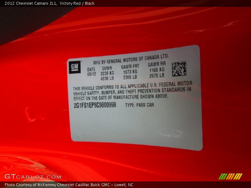 Victory Red / Black 2012 Chevrolet Camaro ZL1