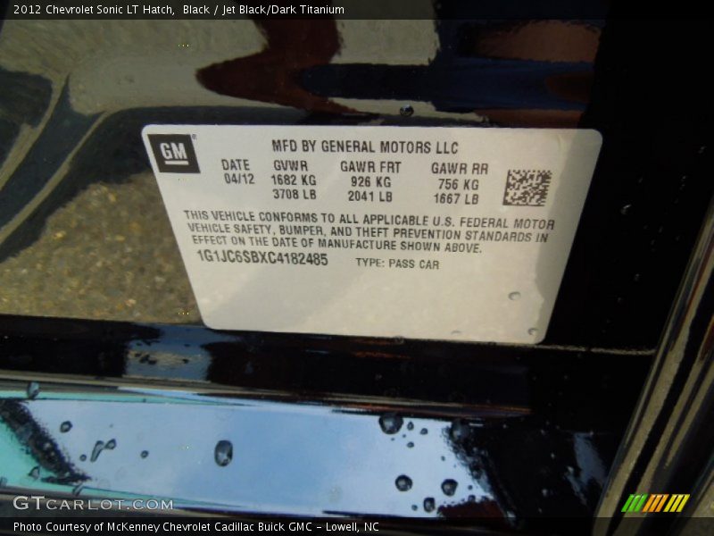 Black / Jet Black/Dark Titanium 2012 Chevrolet Sonic LT Hatch