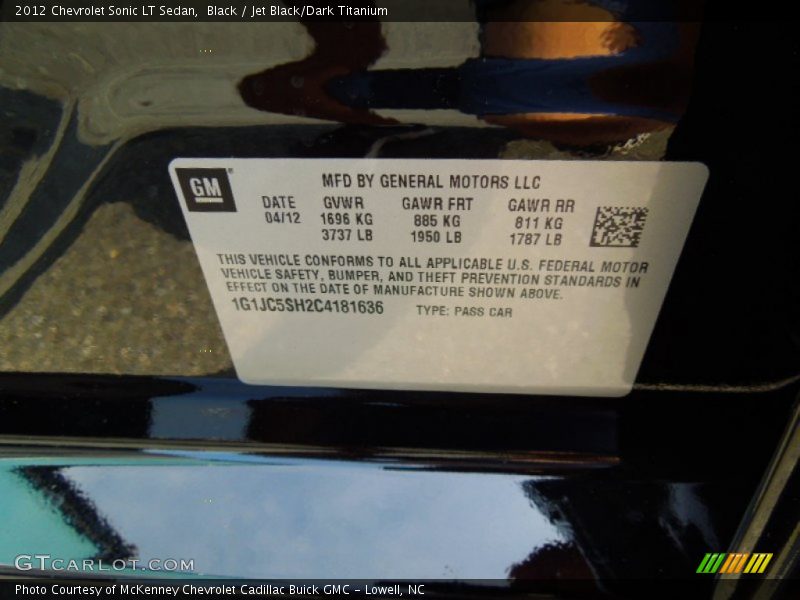 Black / Jet Black/Dark Titanium 2012 Chevrolet Sonic LT Sedan