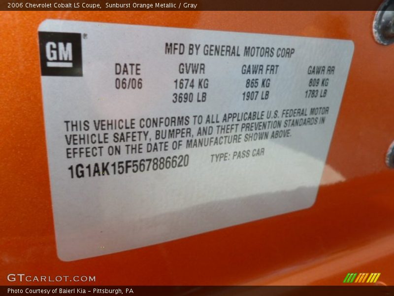 Sunburst Orange Metallic / Gray 2006 Chevrolet Cobalt LS Coupe