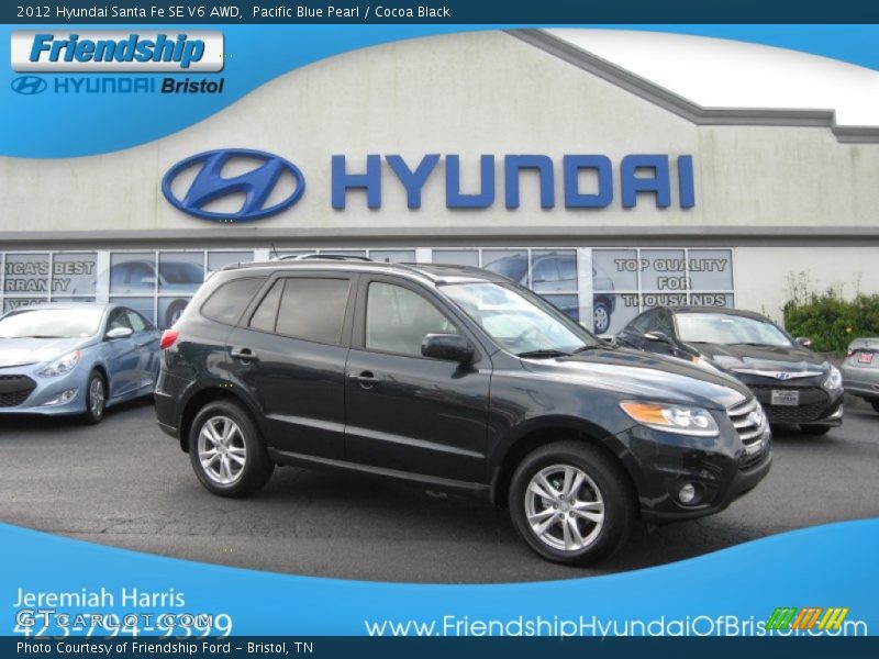 Pacific Blue Pearl / Cocoa Black 2012 Hyundai Santa Fe SE V6 AWD