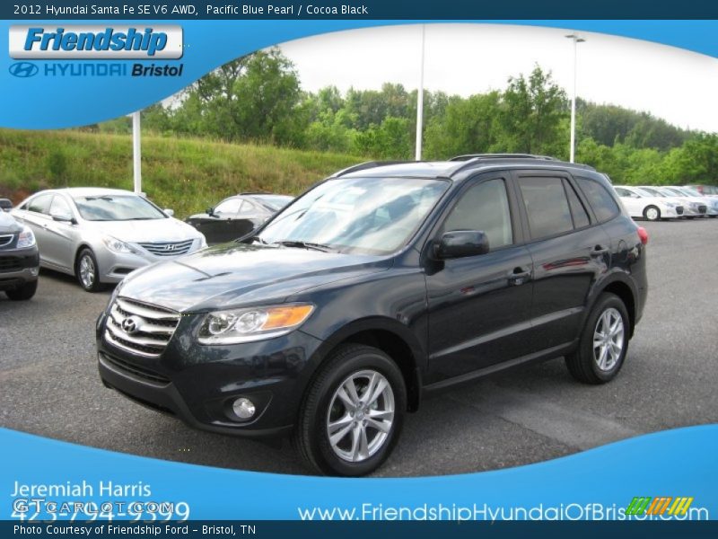 Pacific Blue Pearl / Cocoa Black 2012 Hyundai Santa Fe SE V6 AWD