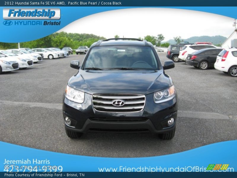 Pacific Blue Pearl / Cocoa Black 2012 Hyundai Santa Fe SE V6 AWD